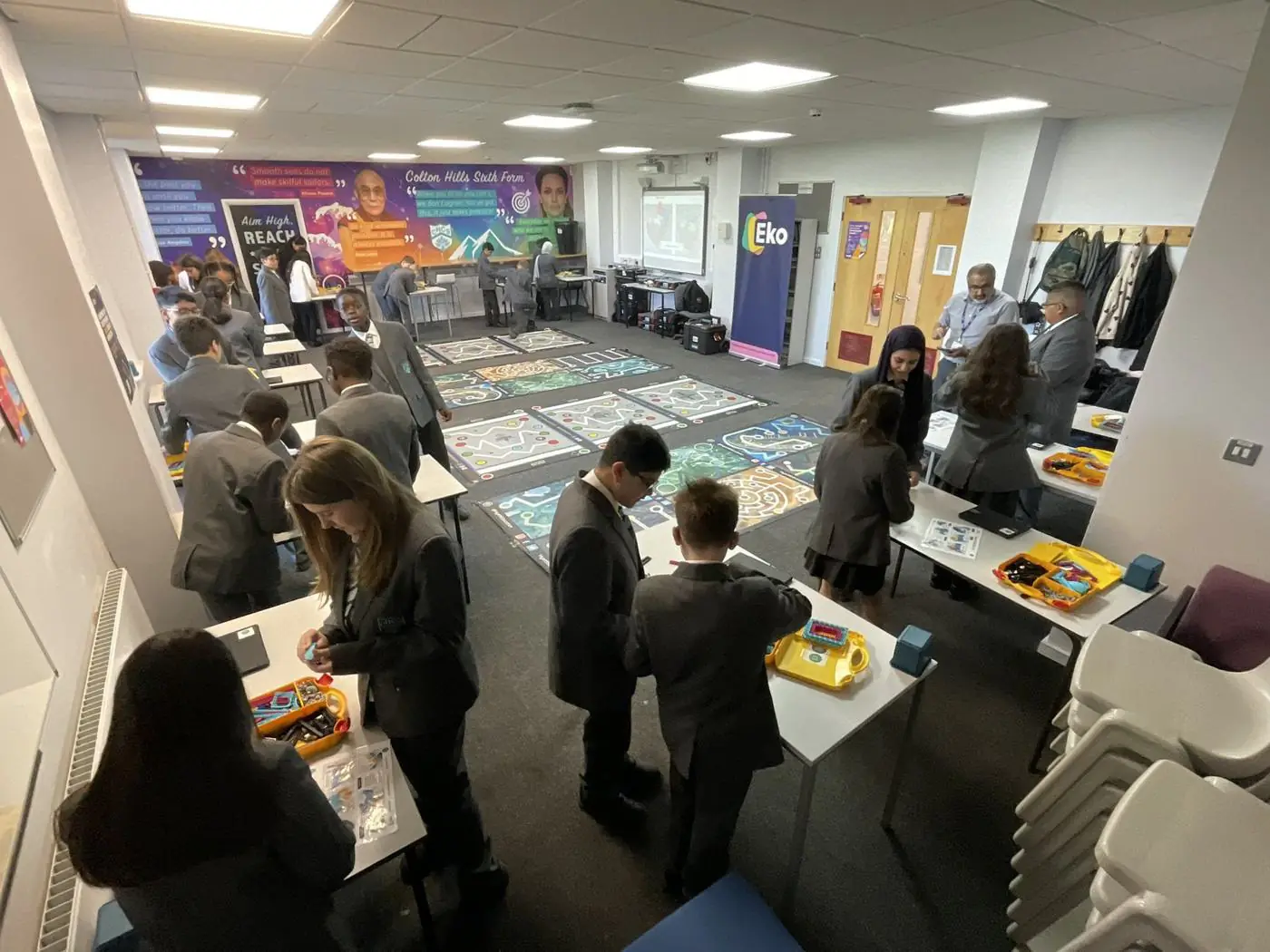 Year 7 students building and coding robots