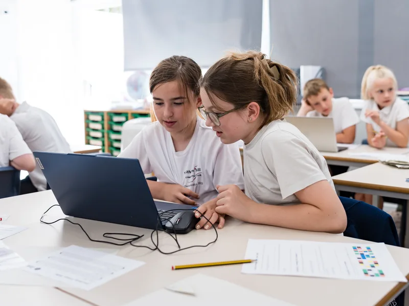 Pupils working together during a practical STEM activity